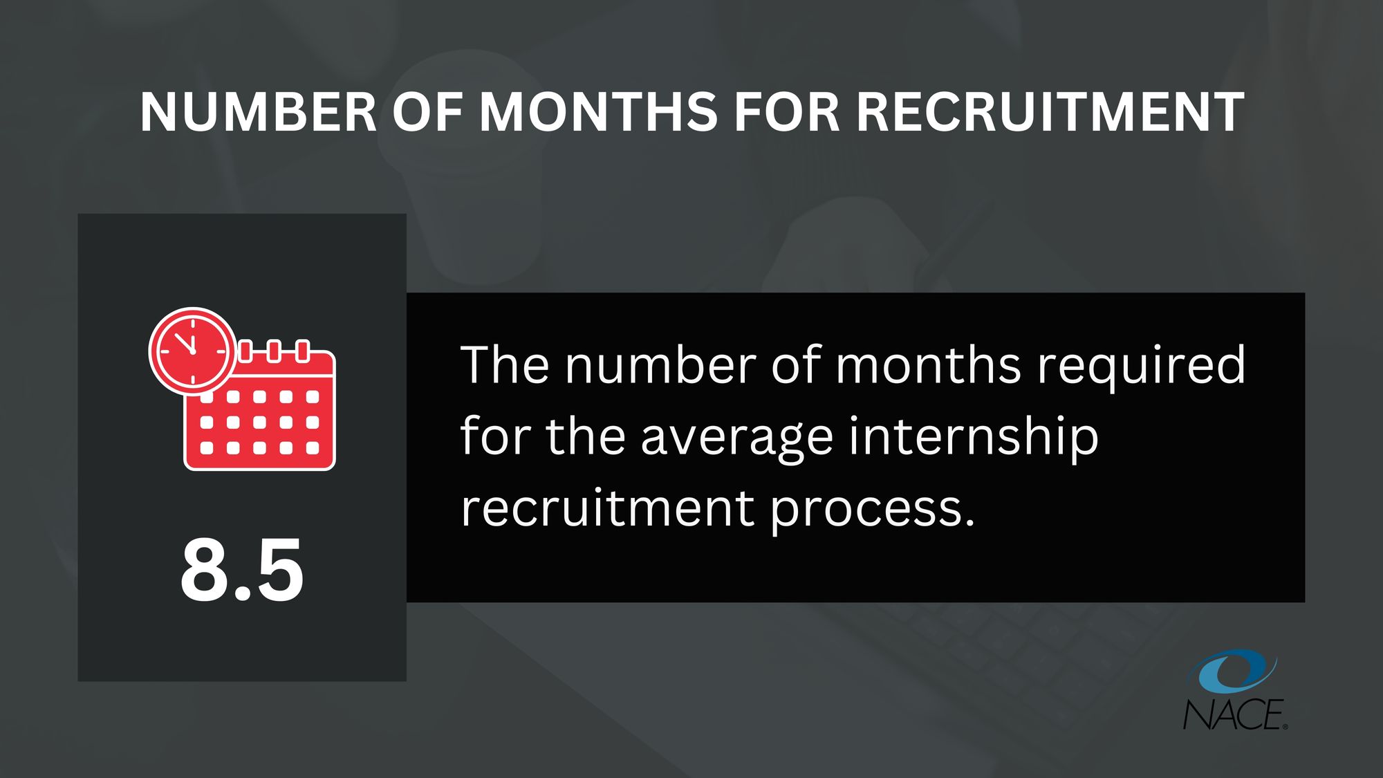 Infographic showing the average internship recruitment process lasts for 8.5 months.