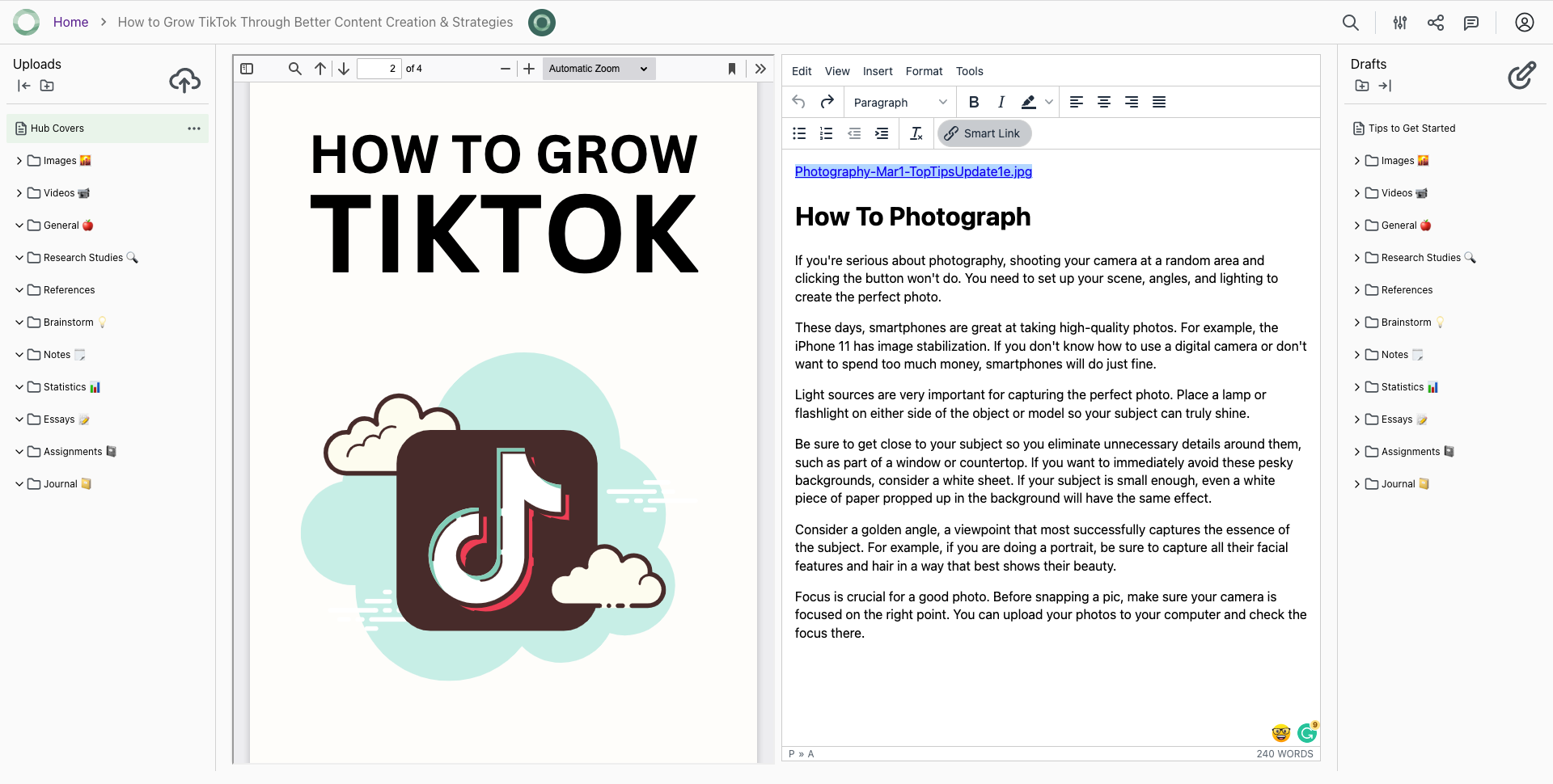 Screenshot of Kahana hub for TikTok research and strategies