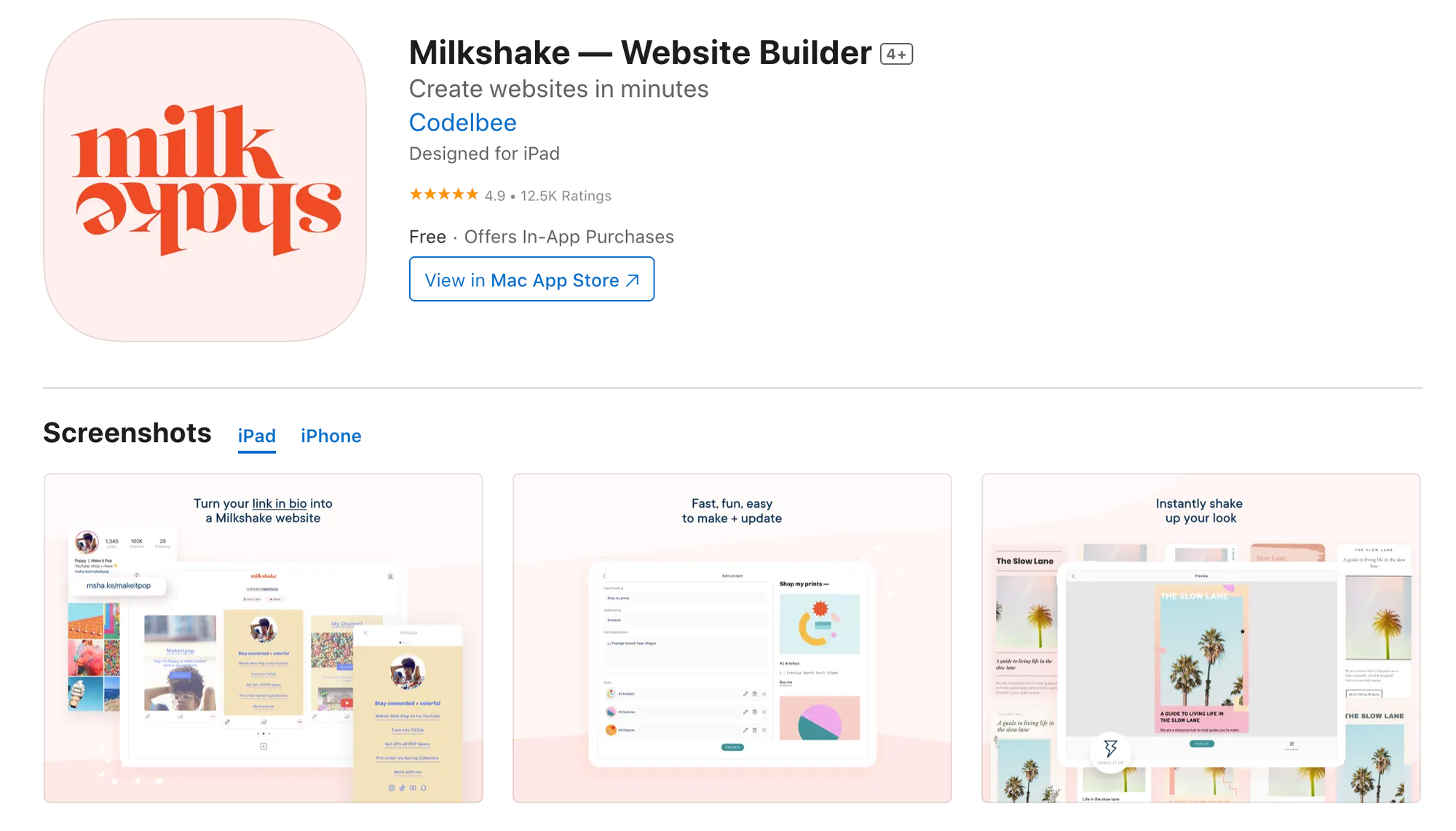 Milkshake website builder on the App Store